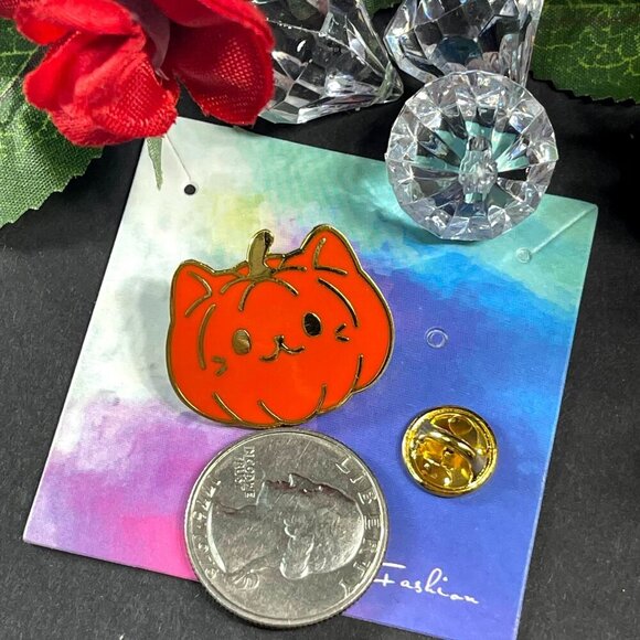 Pumpkin Kitty Lapel Pin Cat Jack Lantern Halloween Badge Accessories Brooch Gift - Picture 2 of 5